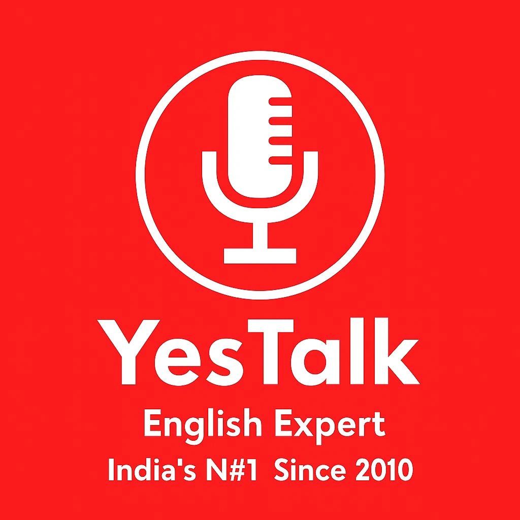 YesTalk logo with microphone icon, English expert, India's No.1 since 2010.