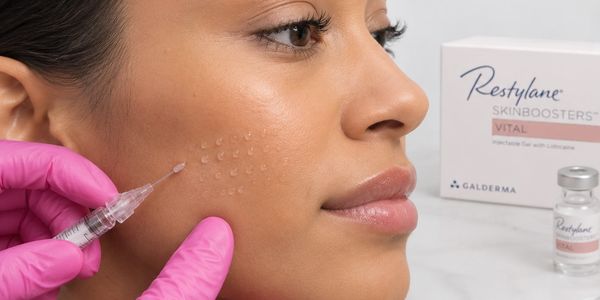 Woman receives Restylane Skinboosters injection in cheek.