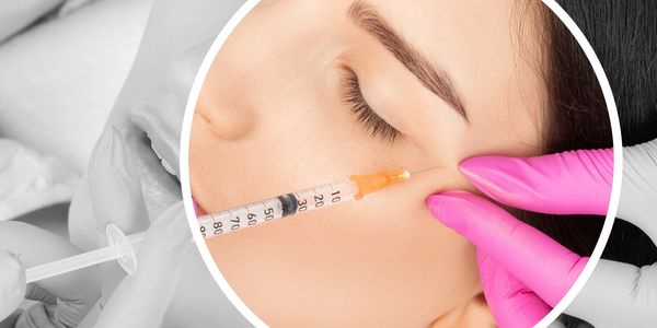 Woman receiving an injection near the eye.