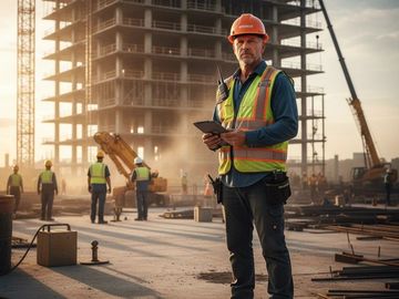 Construction manager overseeing work at a site.