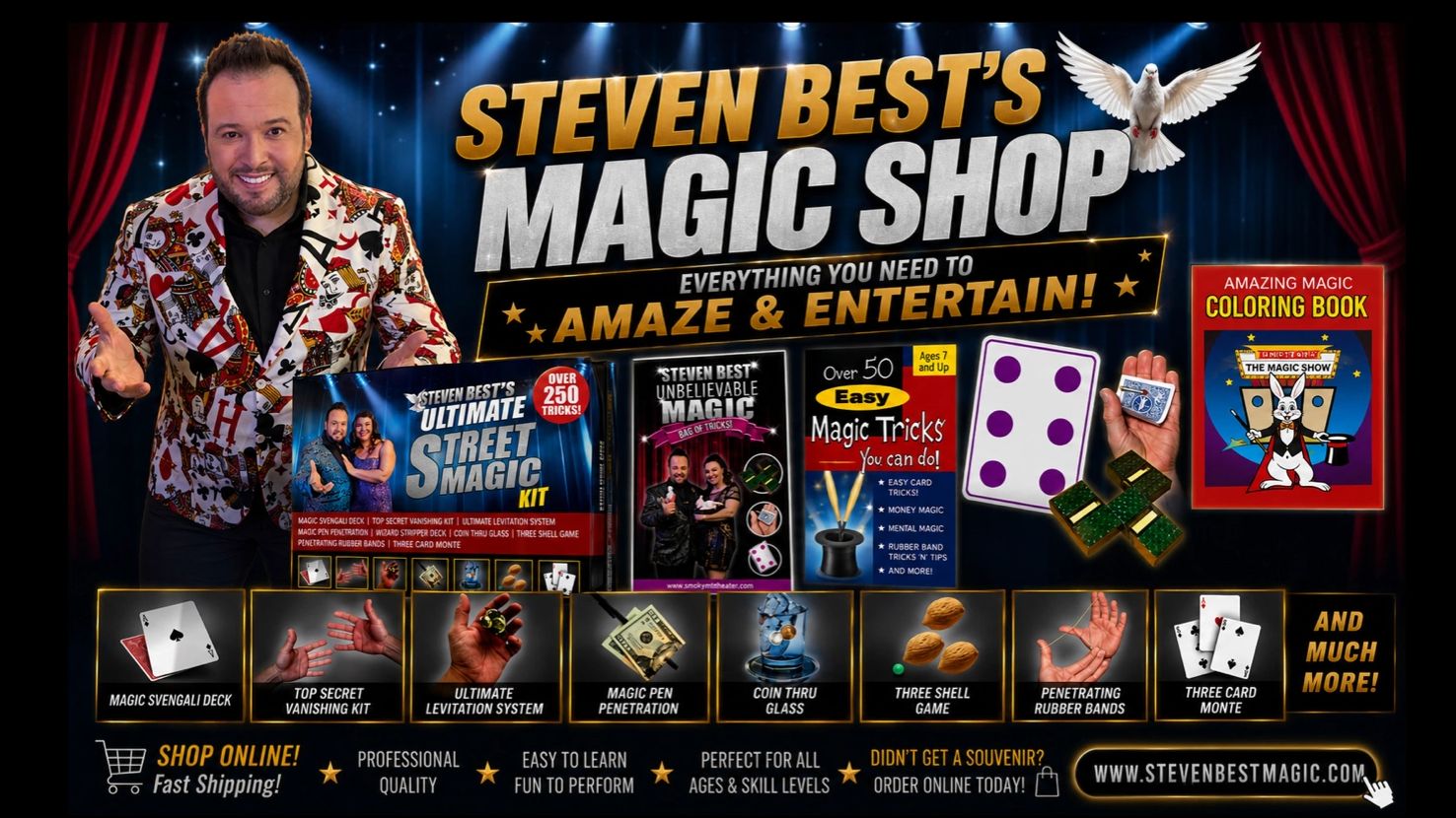 Steven Best's Magic Shop offers tricks and kits for all skill levels to amaze and entertain.
