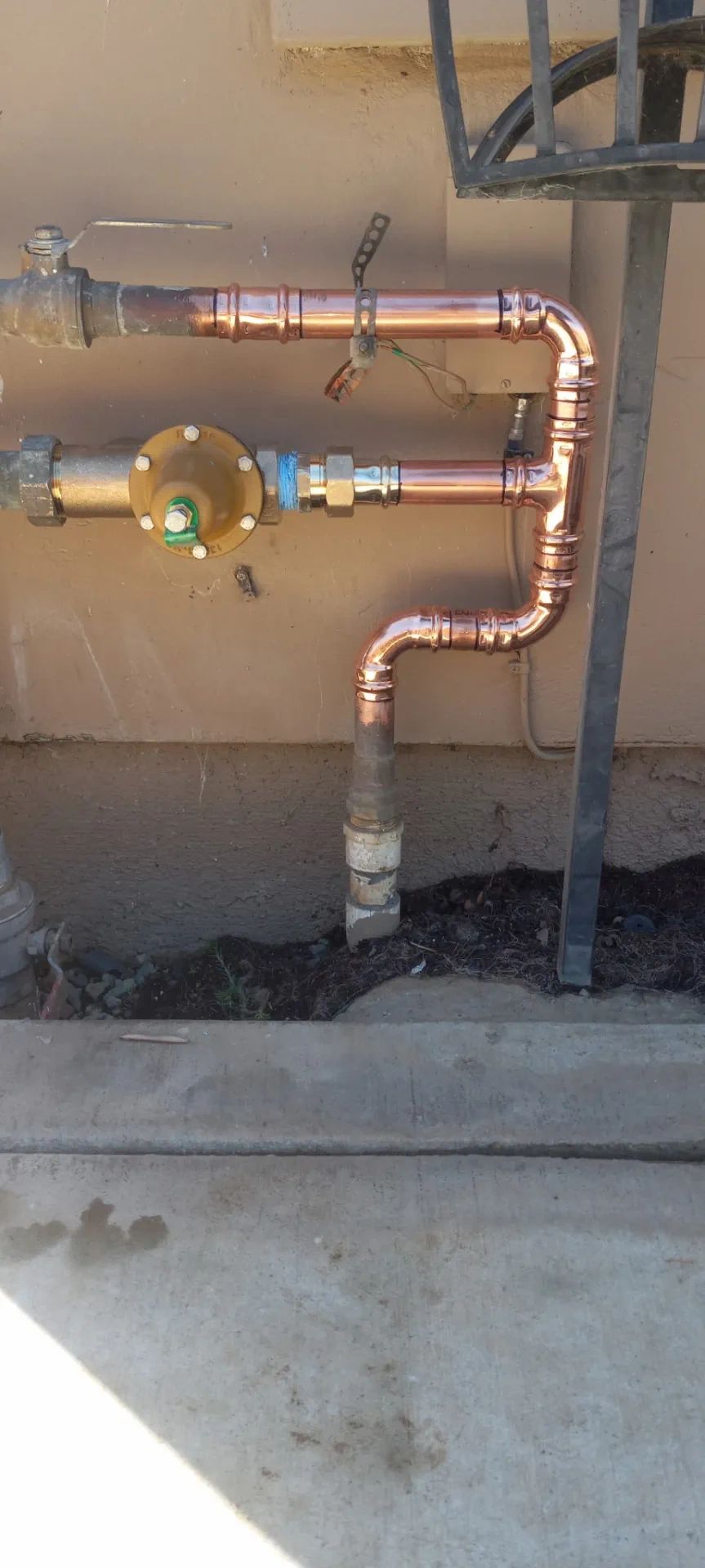 Copper water main repipe with new pressure reducing valve in Morgan Hill, CA
