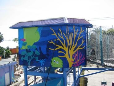 Under water mural painted for Bay of Play, SeaWorld San Diego