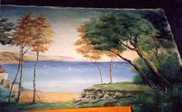 Beach front mural with trees