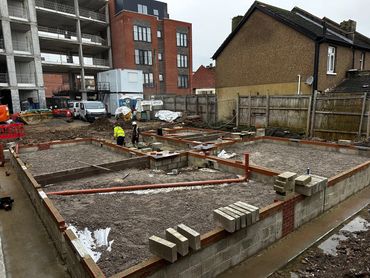 Reinforced foundations, Sub-structure blockwork and drainage installation.