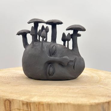 Mushroom Mind - Black ceramic sculpture