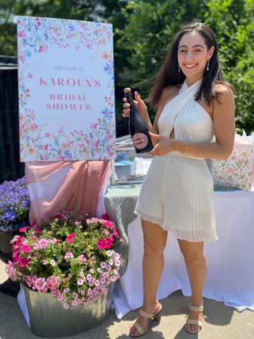 Bride to be with a spray tan at her bridal shower in Richmond Hill