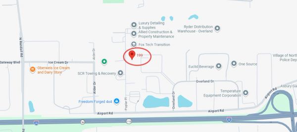 Map showing location marked 199 near Airport Rd and N Randall Rd.