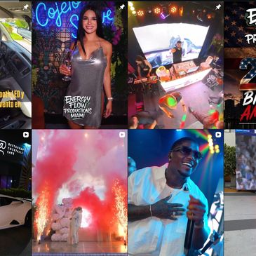 Collage de fiesta y música en vivo con luces y ambiente vibrante.