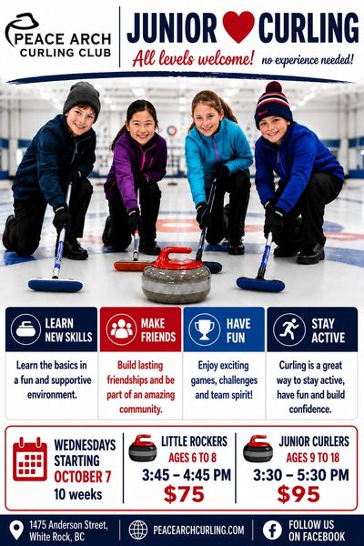 Junior curling program welcoming all skill levels.