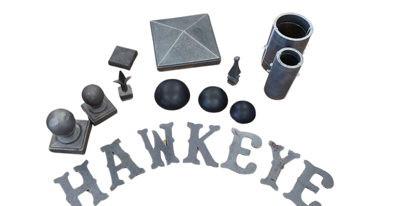 Various pipe caps, fence toppers, clips, hinges, pipe sleeves, letters, etc.