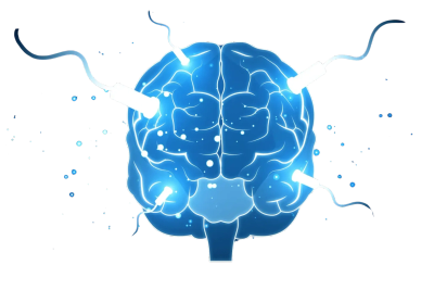 Illustration of a brain connected to multiple cables.