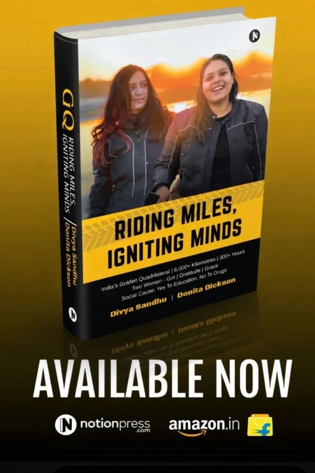 Book cover of "Riding Miles, Igniting Minds" by Divya Sandhu and Donita Dickson.