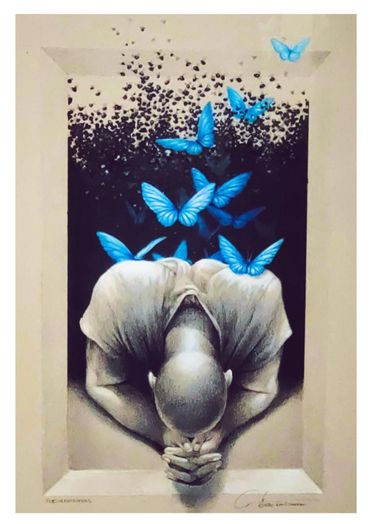 Flies and Butterflies, Acrylic/Color Pencil, 16x22