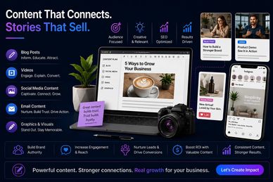Content marketing strategies to build brand, engage audience, and drive conversions through blog posts, videos, social media, email, and visuals.