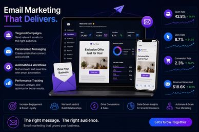 Dashboard showing email marketing campaign analytics and features.