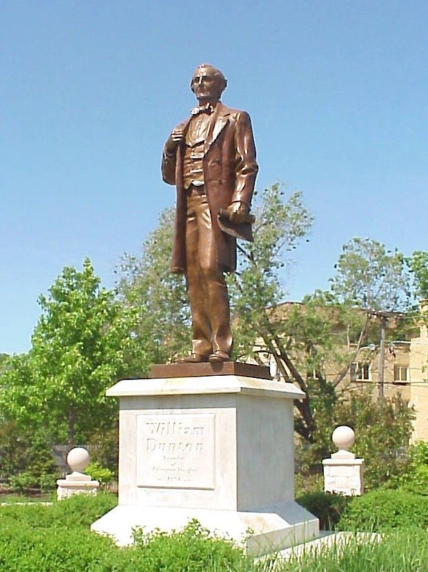 Figurative Bronze statue, 8 feet tall, William Dunton, Founder of Arl. Hts, IL,  2001