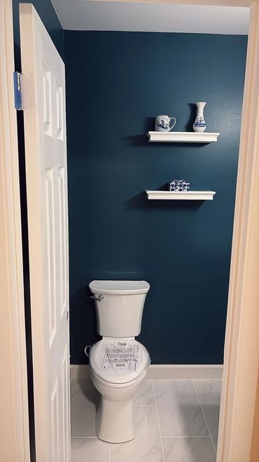 1/2 Bathroom inspired from a 500’ dive in the Atlantic Ocean’s Hudson Canyons. Color: Deep Sea Dive