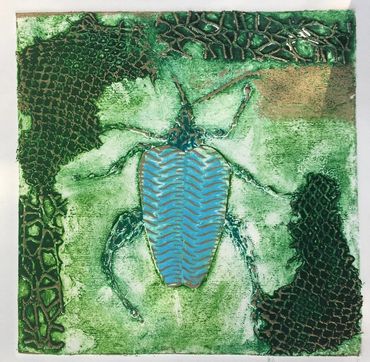 “Escarabajo de la nueva visión” serie “Hallazgos de bosque “
20x20cm
Colografía .
Marco oro 2 cm