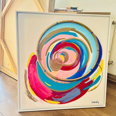 “ Un viaje al más acá “ serie : caligrafías del aro hula hoops.
80x 80 cm
Aro hula hoops tejido e