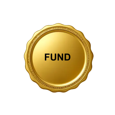 Gold coin with the word FUND in the center.