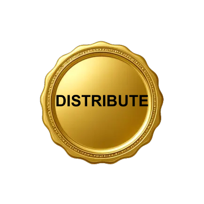 Gold seal with the word DISTRIBUTE.