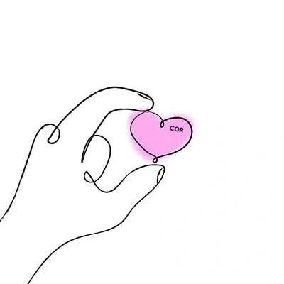 An illustration of a hand holding a small, pink heart