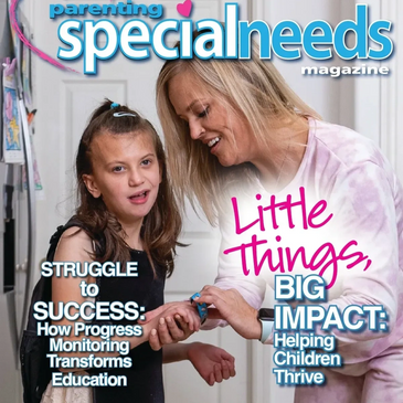 Front image of a magazine along with a child and mother image