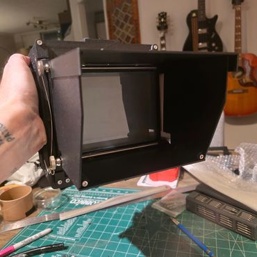 Custom folding 4x5 camera viewfinder hood.