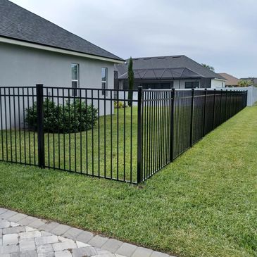 Black 3-channel Emily aluminum fence.