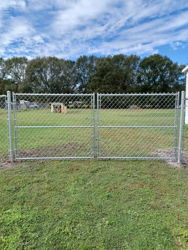 Galvanized chain link double gate.