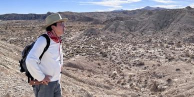 nhmla curator + paleontologist xiaoming wang in the field at red rock canyon.