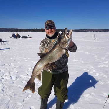 Lake Trout, Lake Temagami, Loon Lodge,  Guided Ice Fishing, Monster Trout, Ice Bungalow Rentals 