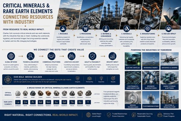 Infographic detailing the flow from critical minerals to industry impact.