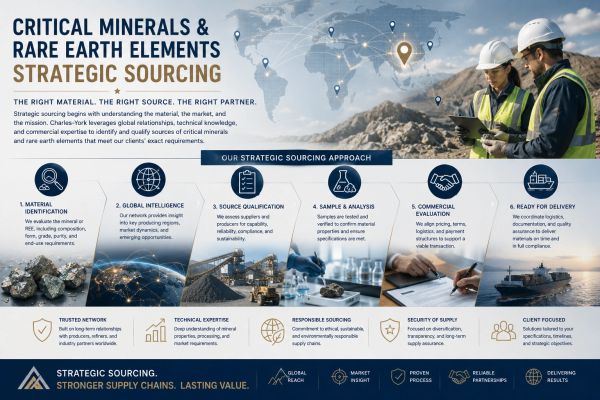 Infographic on critical minerals and rare earth elements sourcing strategy.
