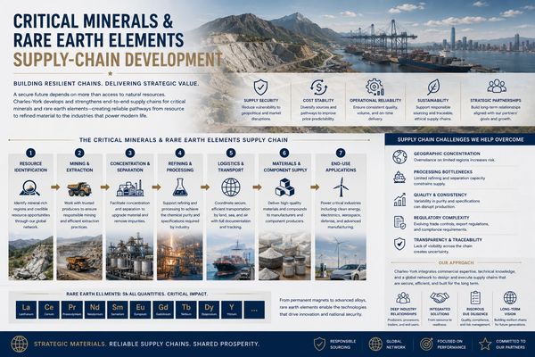 Infographic on critical minerals and rare earth elements supply-chain development.