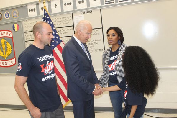 The Kauer family with President Joe Biden at a campaign event in Durham NC.