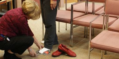 We measure your feet for a pair of dress or casual womens shoes to be fitted properly for comfort