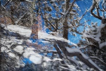 Exploring a snowy trail utilizing slow shutter, double exposure and intentional camera motion.