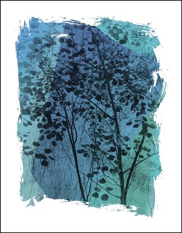 Black and white tree studies with textural background and specialty border inspired by Japanese wood