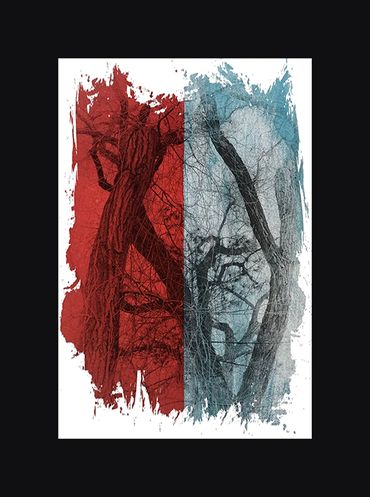 Black and White images of winter trees with textural backgrounds and borders.