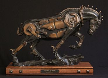 horse bronze sculpture, steam punk, bronze sculpture