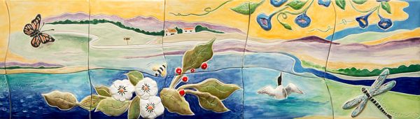 'Country Mural'   - section of fifteen foo long  high relief ceramic tile mural.