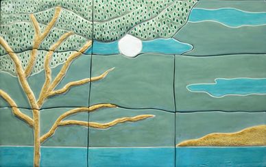 Free form high relief ceramic tile mural for the wall