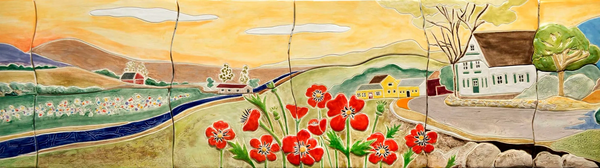 'Country Mural'   - section of fifteen foo long  high relief ceramic tile mural.