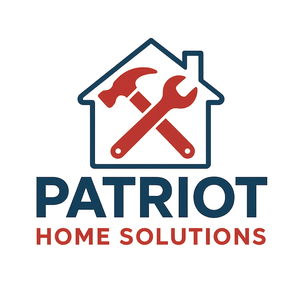 Logo of Patriot Home Solutions with hammer and wrench inside a house outline. Handyman and Home Repair.