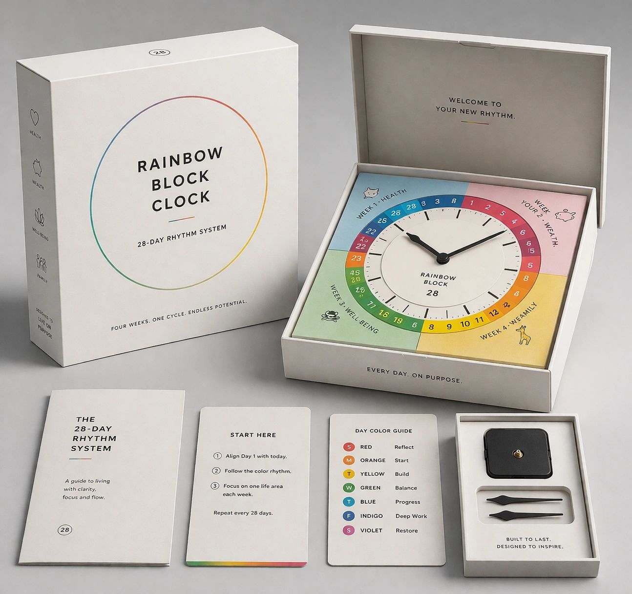 The Rainbow Block Calendar| Roy G Biv Edition is a visual life tracker designed to help you: