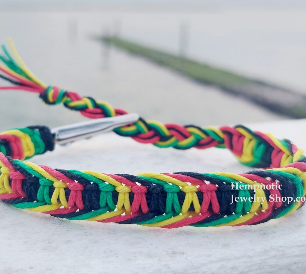 Hempnotic Rasta color adjustable hemp bracelet.