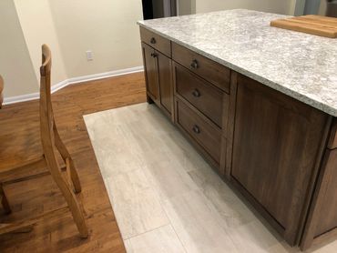 Kitchen Remodeling Company Atlanta GA  picture showing tile floor and kitchen island.