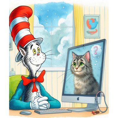 Dr. Seuss conducting psychotherapy online